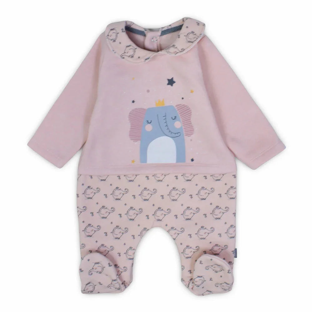 Baby Girls Cotton Baby Footie – Pink with Elephant Design