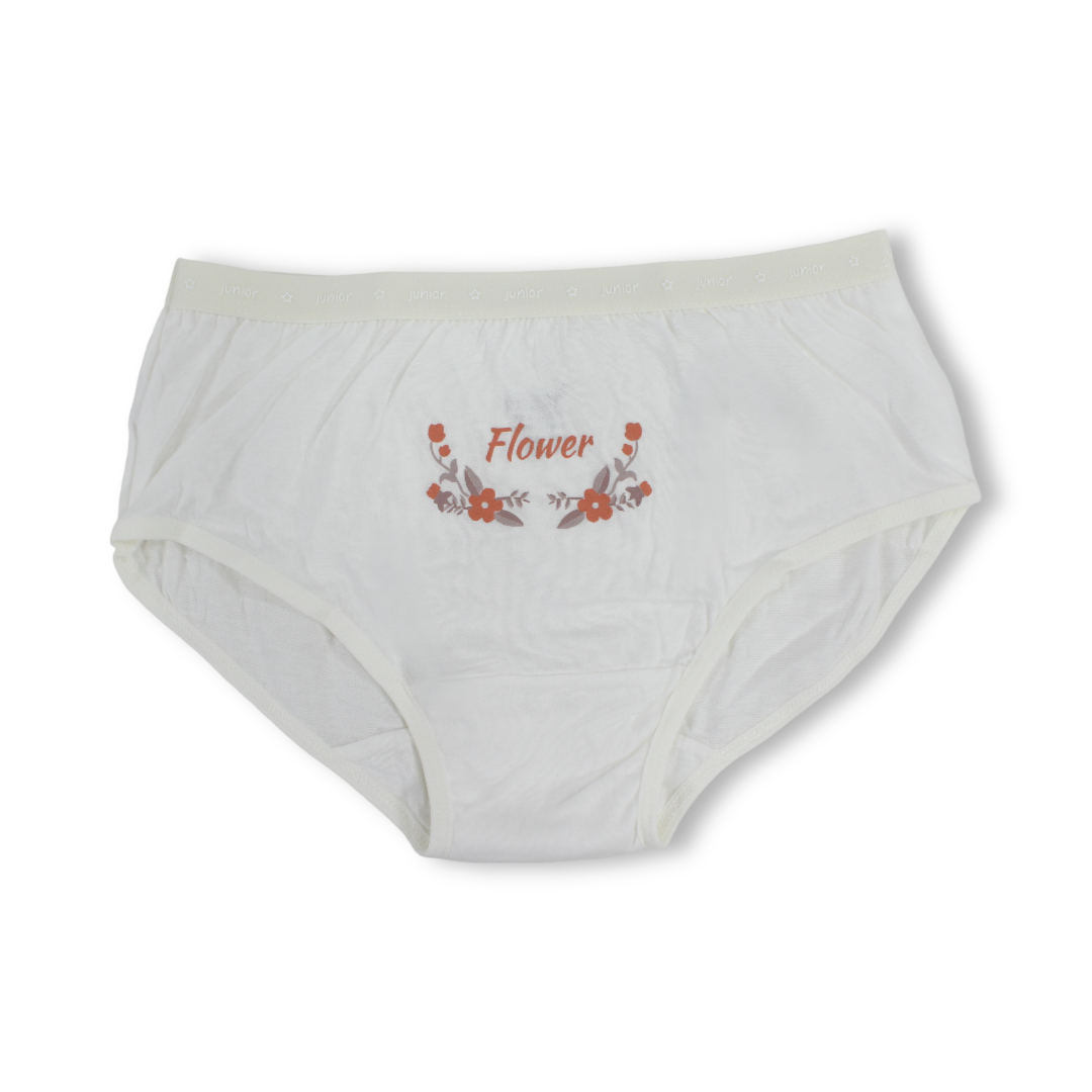 Girls Cotton Pantie – Off-White with "Flower" Print