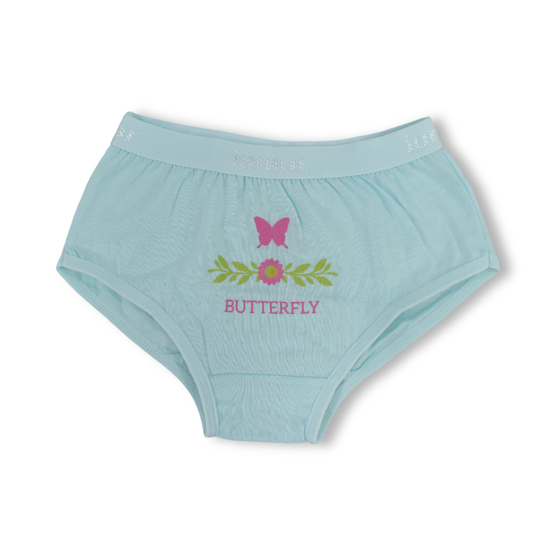 Girls Cotton Pantie – Aqua with "Butterfly" Print