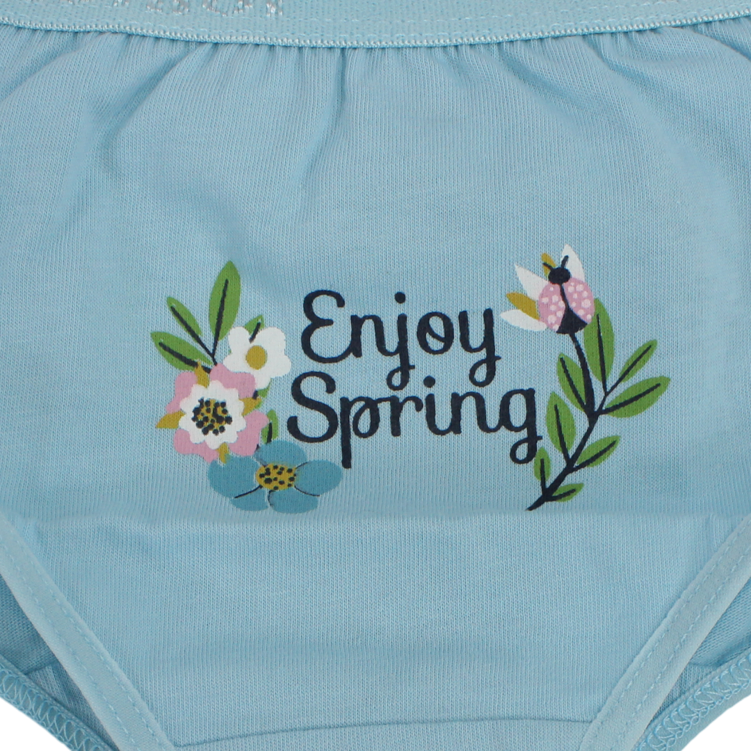 Girls Cotton Pantie – Aqua with "Enjoy Spring" Print