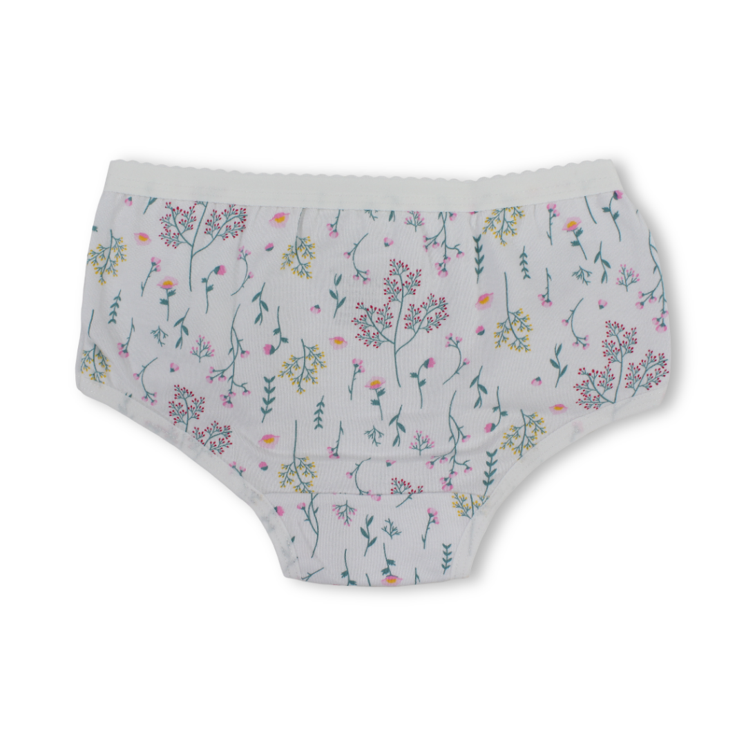 Girls Cotton Pantie – White with Flowers Print