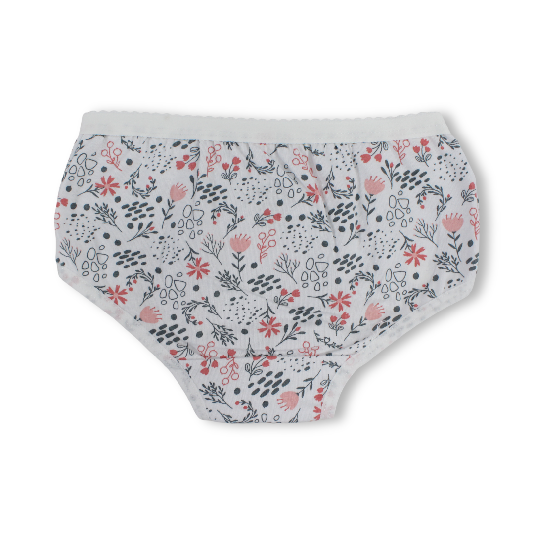 Girls Cotton Pantie – White with Flowers Print