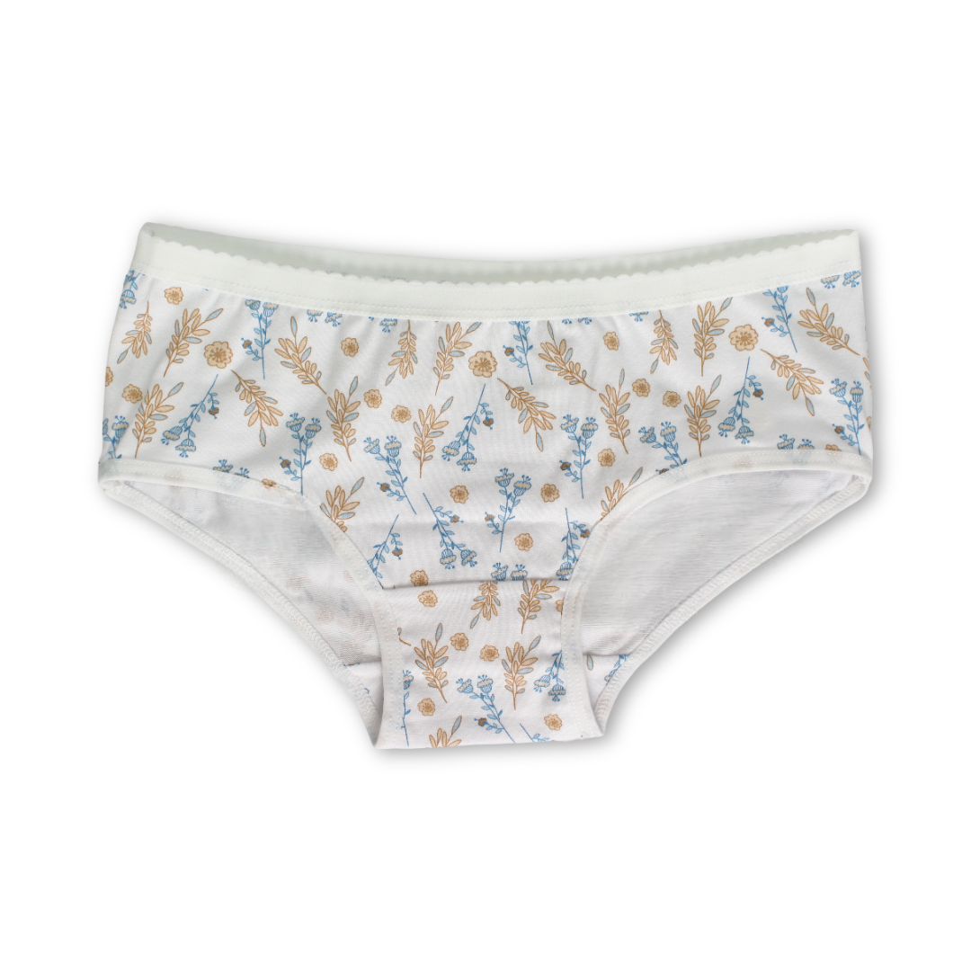Girls Cotton Pantie – Off-White with Floral Print