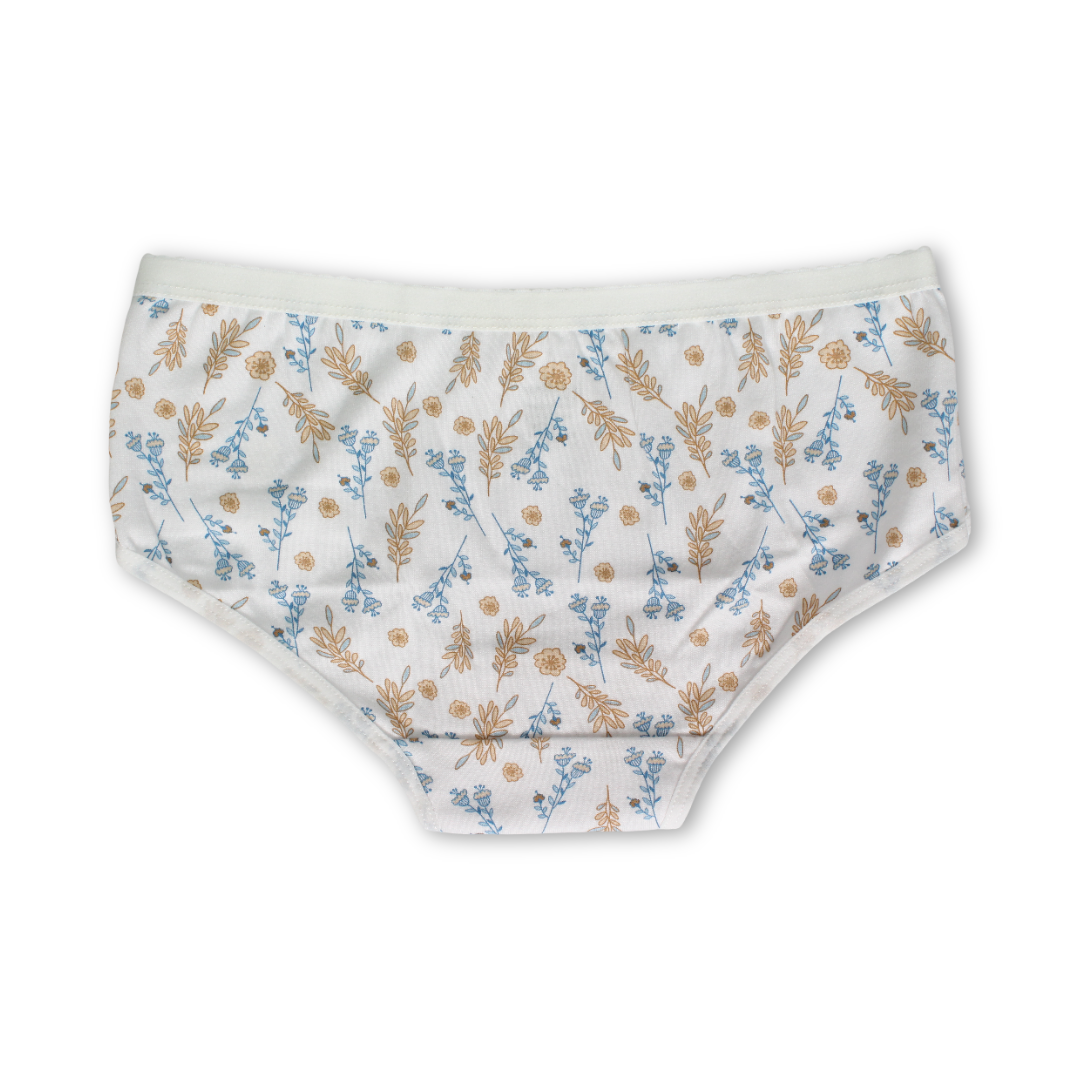 Girls Cotton Pantie – Off-White with Floral Print