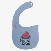 Baby Cotton Bib – Light Blue with "Beach Days" Design