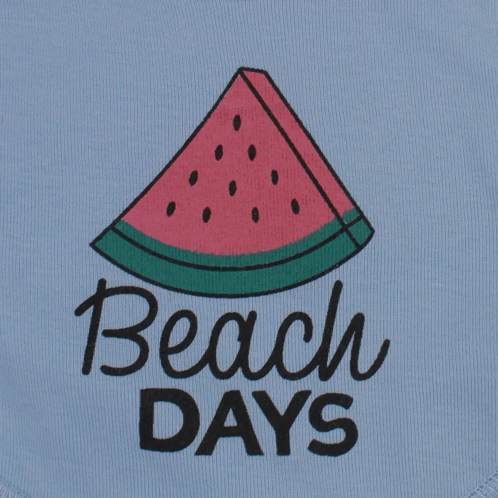 Baby Cotton Bib – Light Blue with "Beach Days" Design