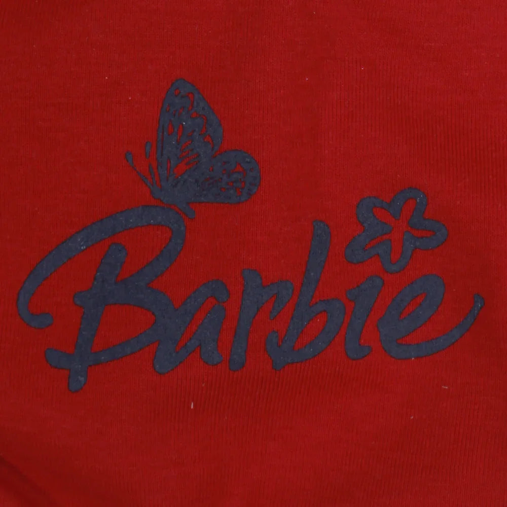 Baby Cotton Bib – Red with "Barbie" Design