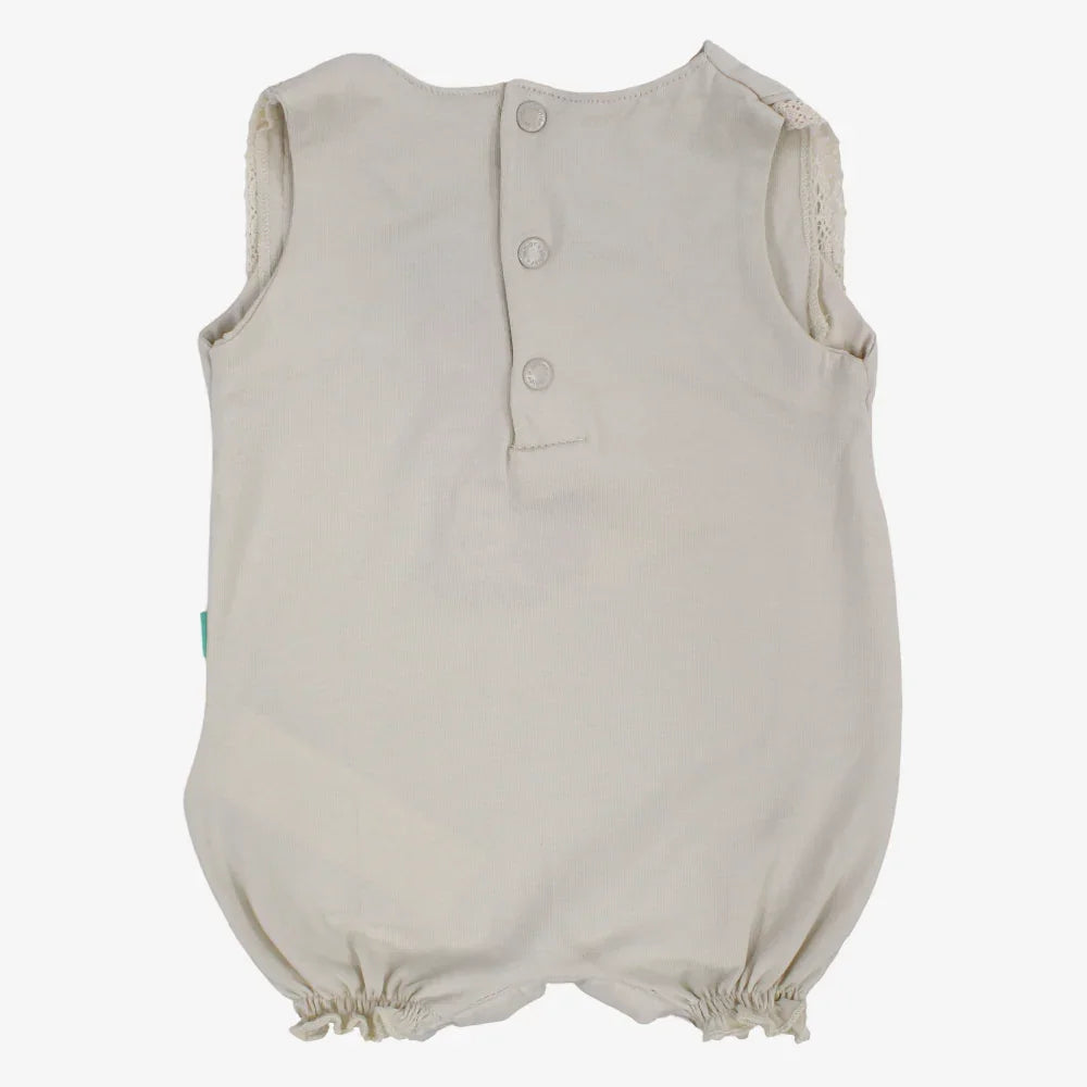 Baby Girls Cotton Romper – Beige with Floral Design