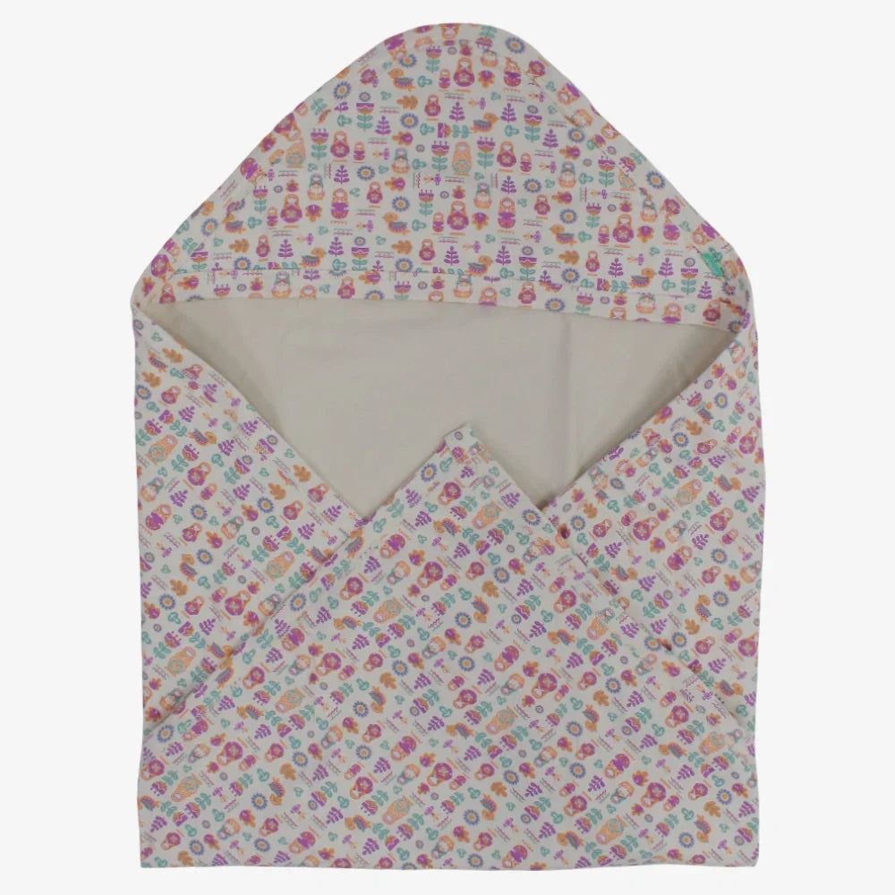 Baby Girls Cotton Blanket – Beige with Floral Print