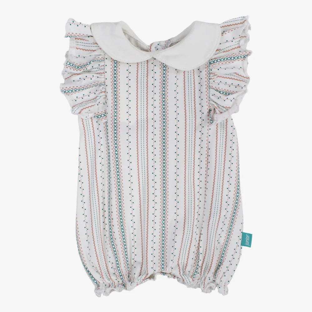 Baby Girls Cotton Romper – Off-White with Striped