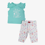 Baby Girls Cotton Pajama Set – Aqua with Mermaid Design