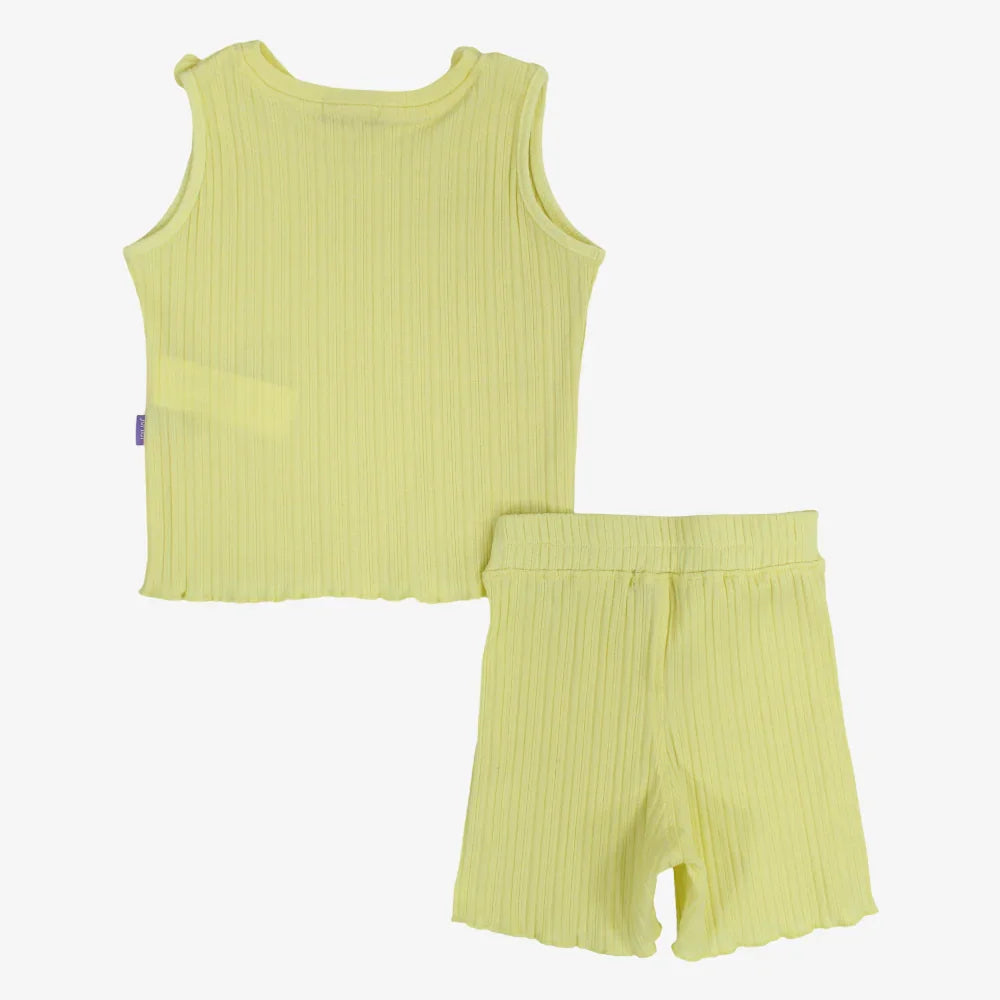 Girls Cotton Ribbed Sleeveless Pajama – Yellow