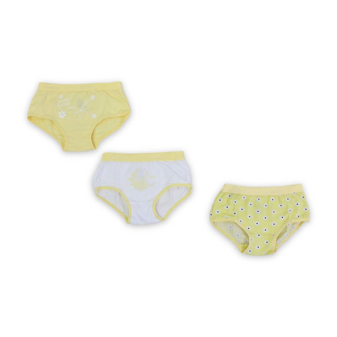 Girls Cotton Pantie – Yellow with Flowers Print (Pack of 3) - Clothing - Junior
