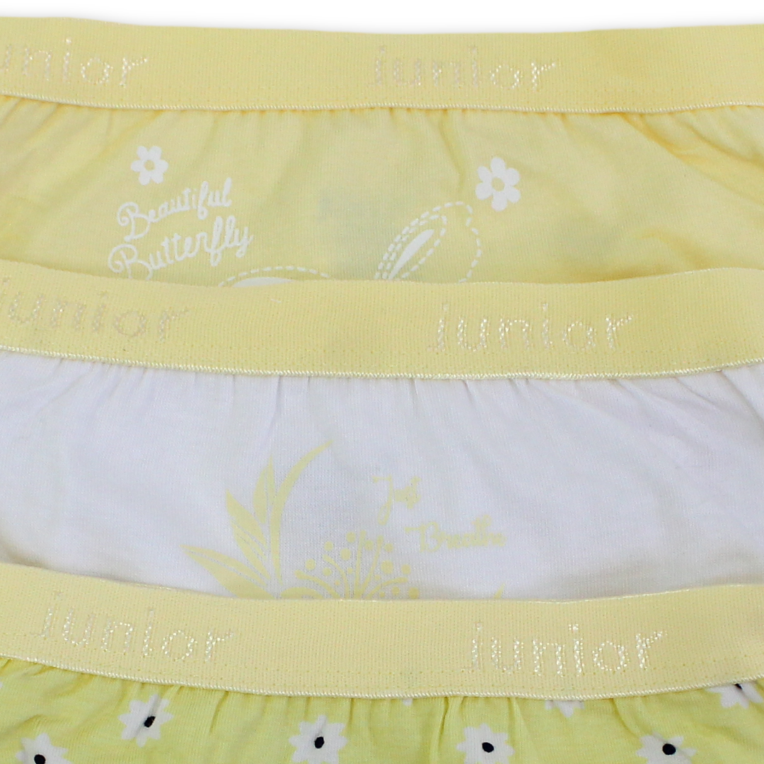 Girls Cotton Pantie – Yellow with Flowers Print (Pack of 3)