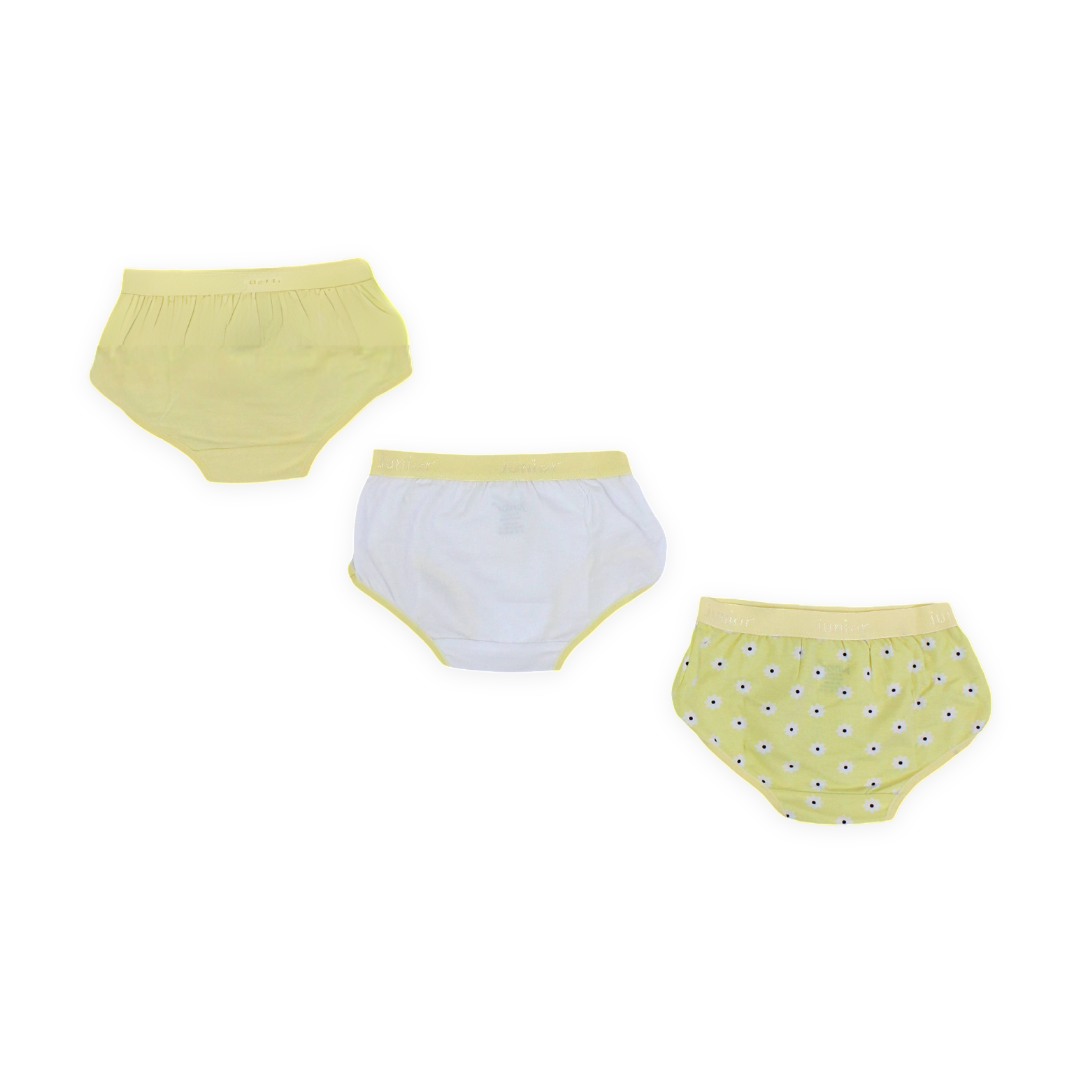 Girls Cotton Pantie – Yellow with Flowers Print (Pack of 3)