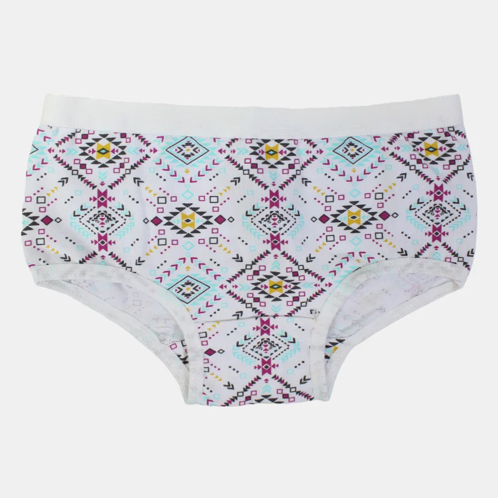 Girls Cotton Panties – Off-White Geometric Print
