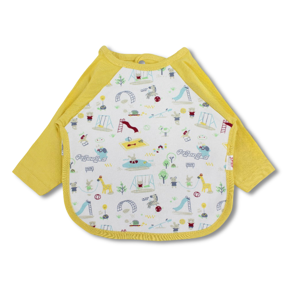 Cotton Baby Bib – Yellow with Amusement Park Print