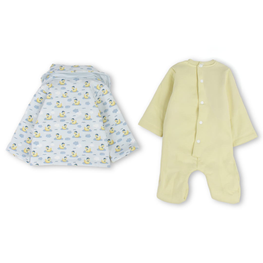 Baby Boys Cotton 2-Piece Baby Footie – Baby Blue & Yellow with Duck Print