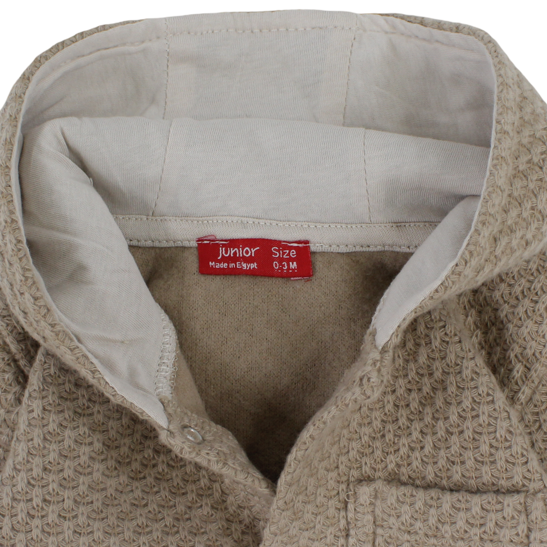 Baby Boys Wool Hooded Baby Footie – Camel with Dinosaur Print