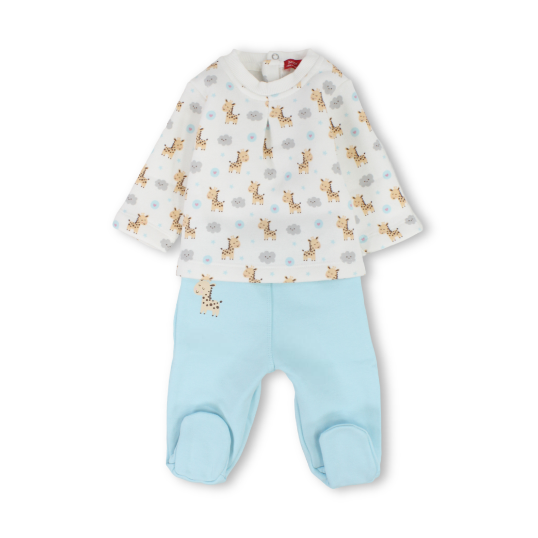 Baby Girls Cotton Pajama – Off-White with Giraffe Print