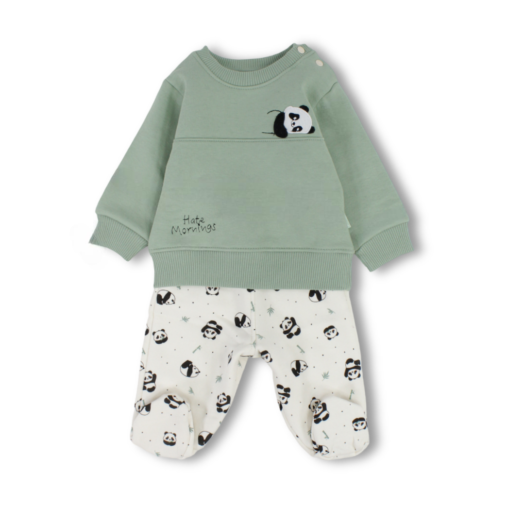 Baby Girls Cotton Pajama – Mint with Panda Print