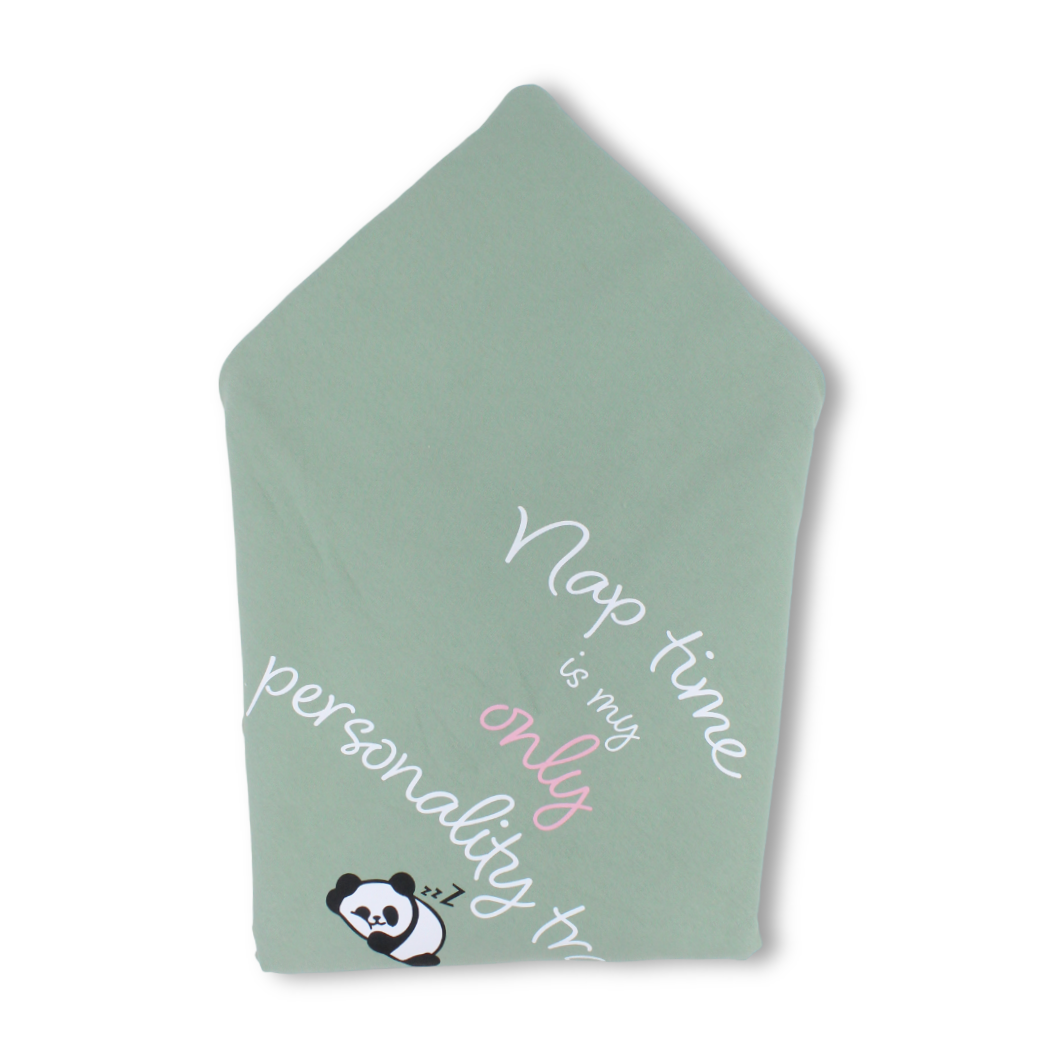 Cotton Baby Blanket – Mint with Panda Print