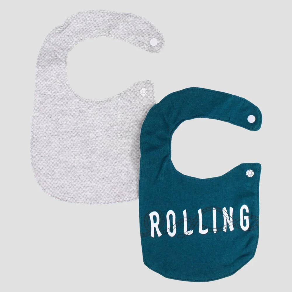 Pack of 2 - Teal & Grey Funfair Bibs