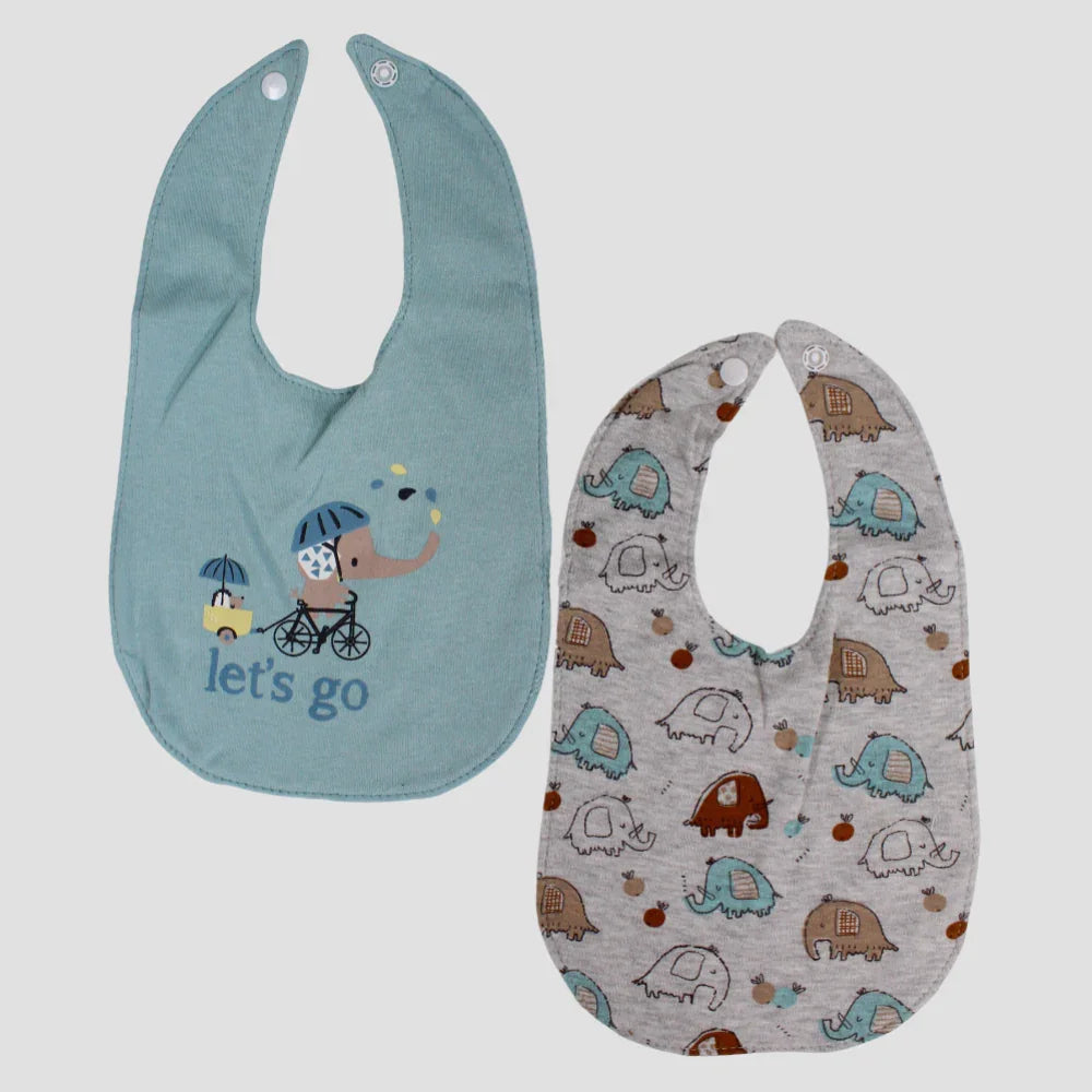 Pack of 2 - Grey & Aqua Elephant Bibs