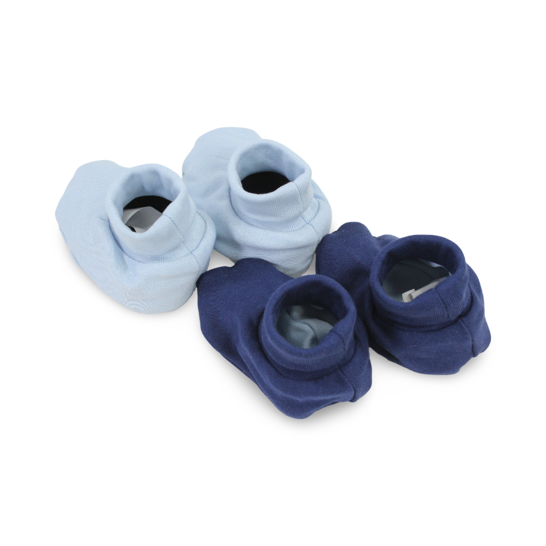 Unisex Baby Cotton Footies – Navy + Baby Blue (2 Sets)