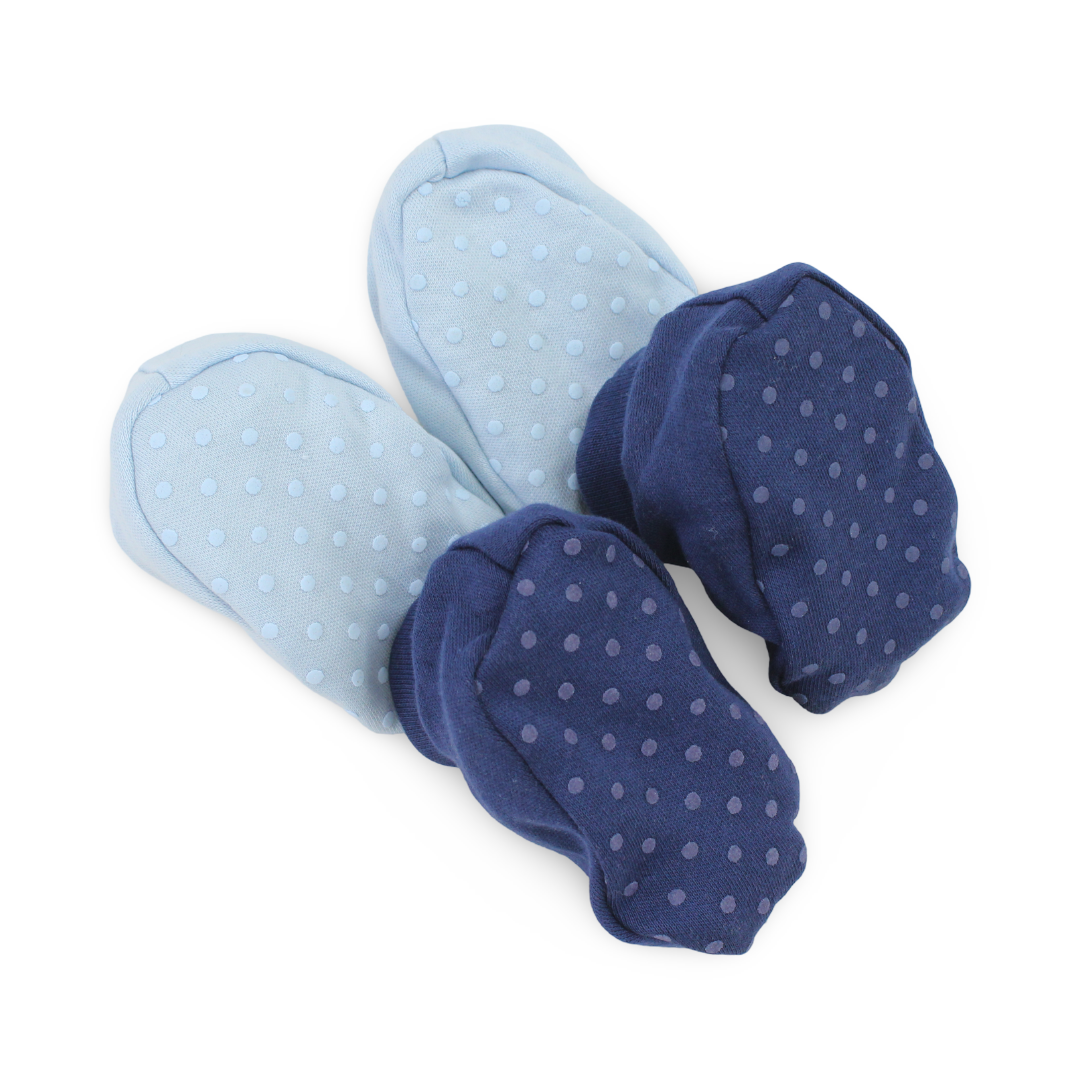 Unisex Baby Cotton Footies – Navy + Baby Blue (2 Sets)