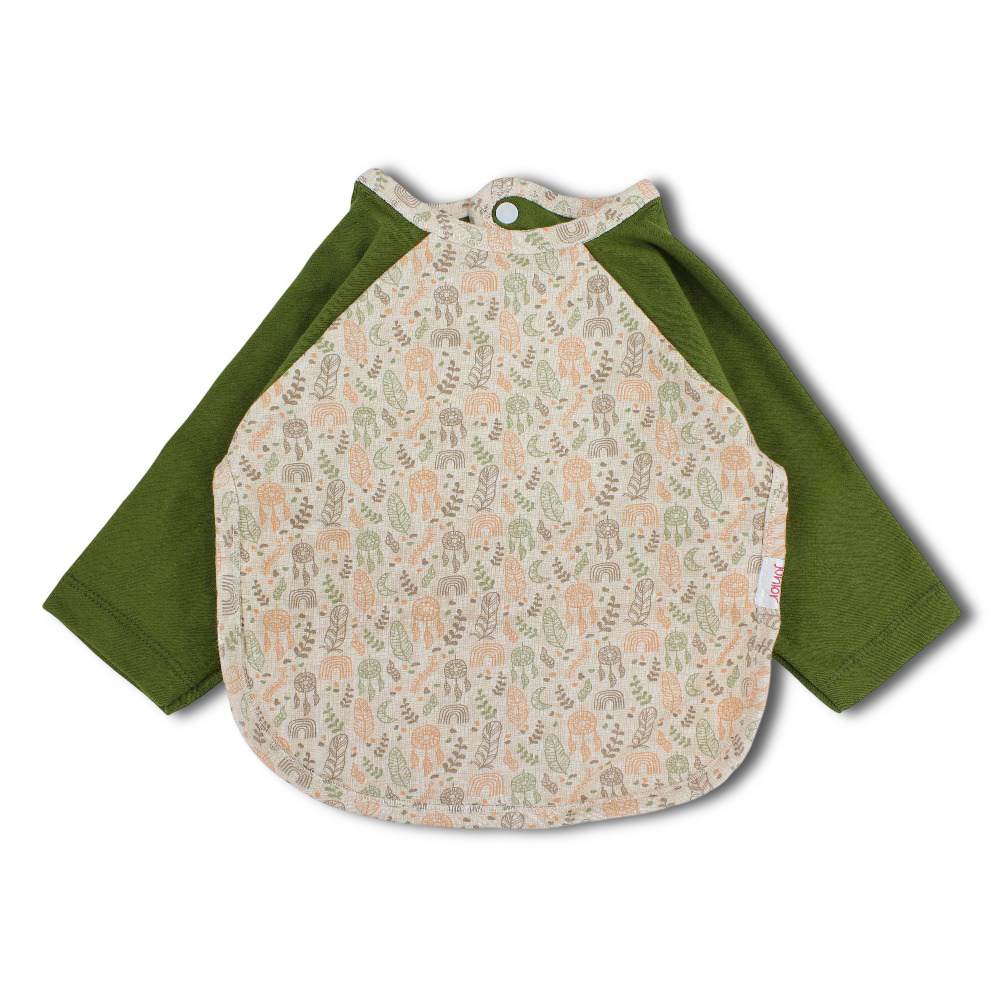 Cotton Baby Bib – Olive with Leaves Print