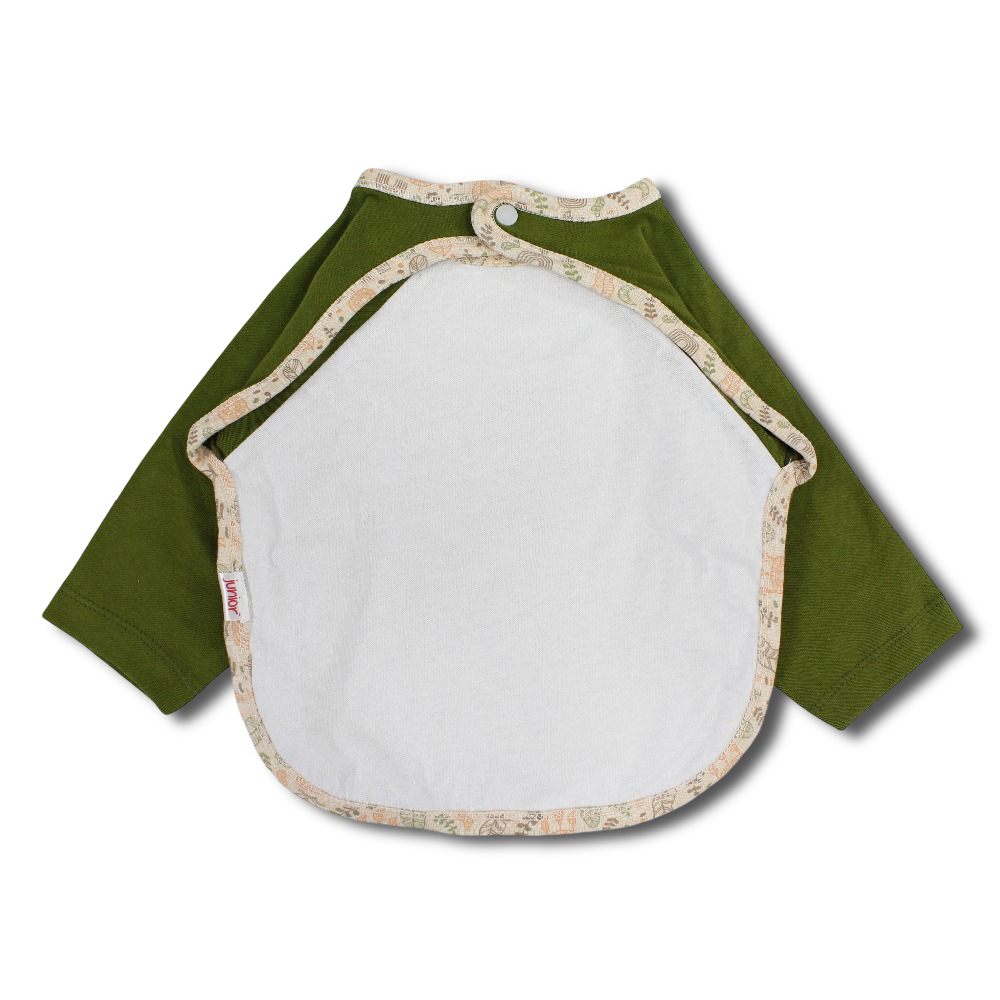 Cotton Baby Bib – Olive with Leaves Print
