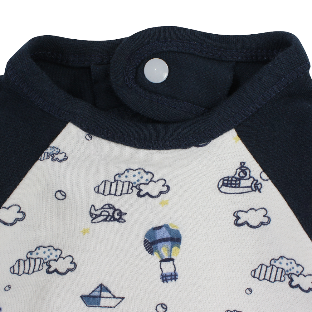 Cotton Baby Bib – Navy with Hot Air Balloon Print