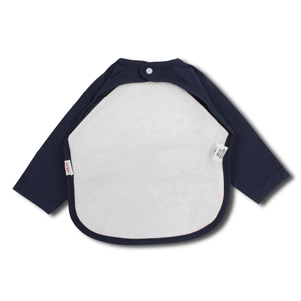 Cotton Baby Bib – Navy with Whales, Lighthouses, and Boats Print