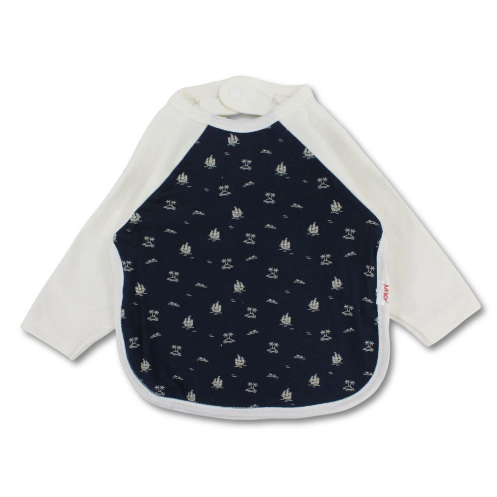 Cotton Baby Bib – Off-White with Sailboats Print