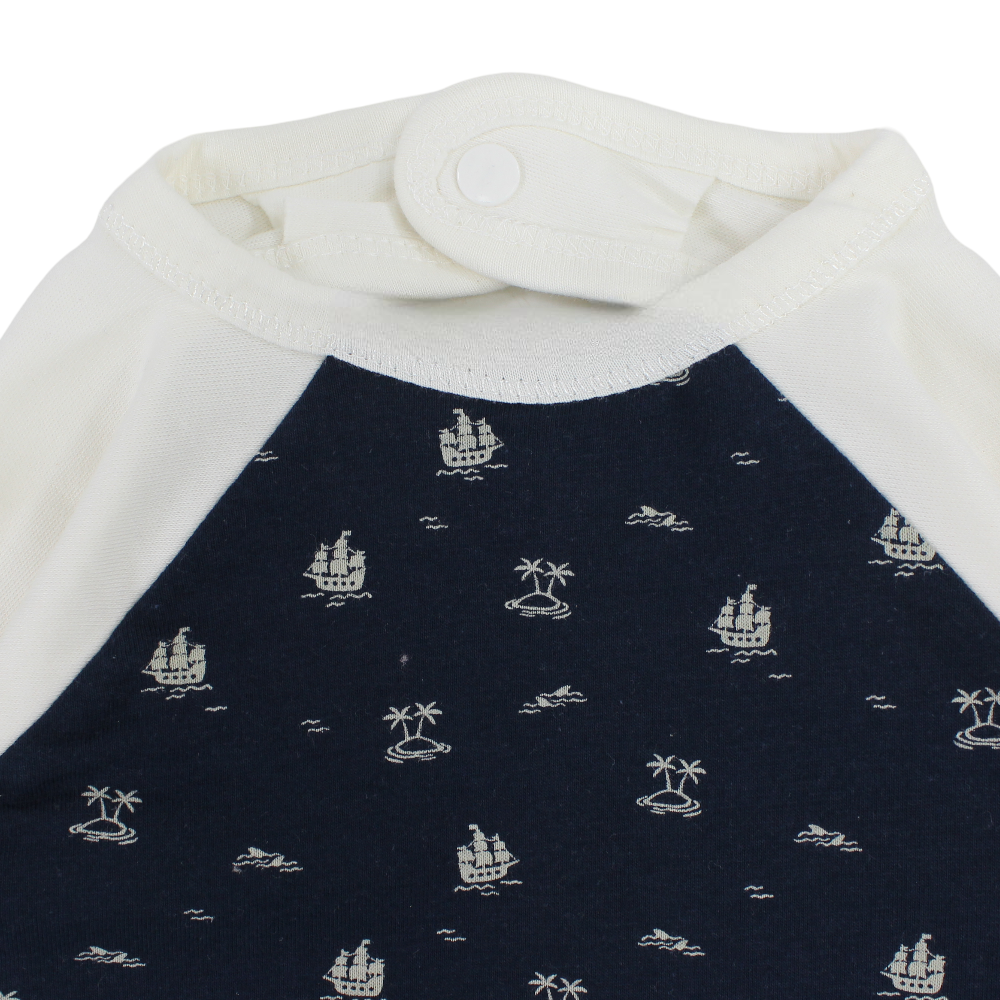 Cotton Baby Bib – Off-White with Sailboats Print
