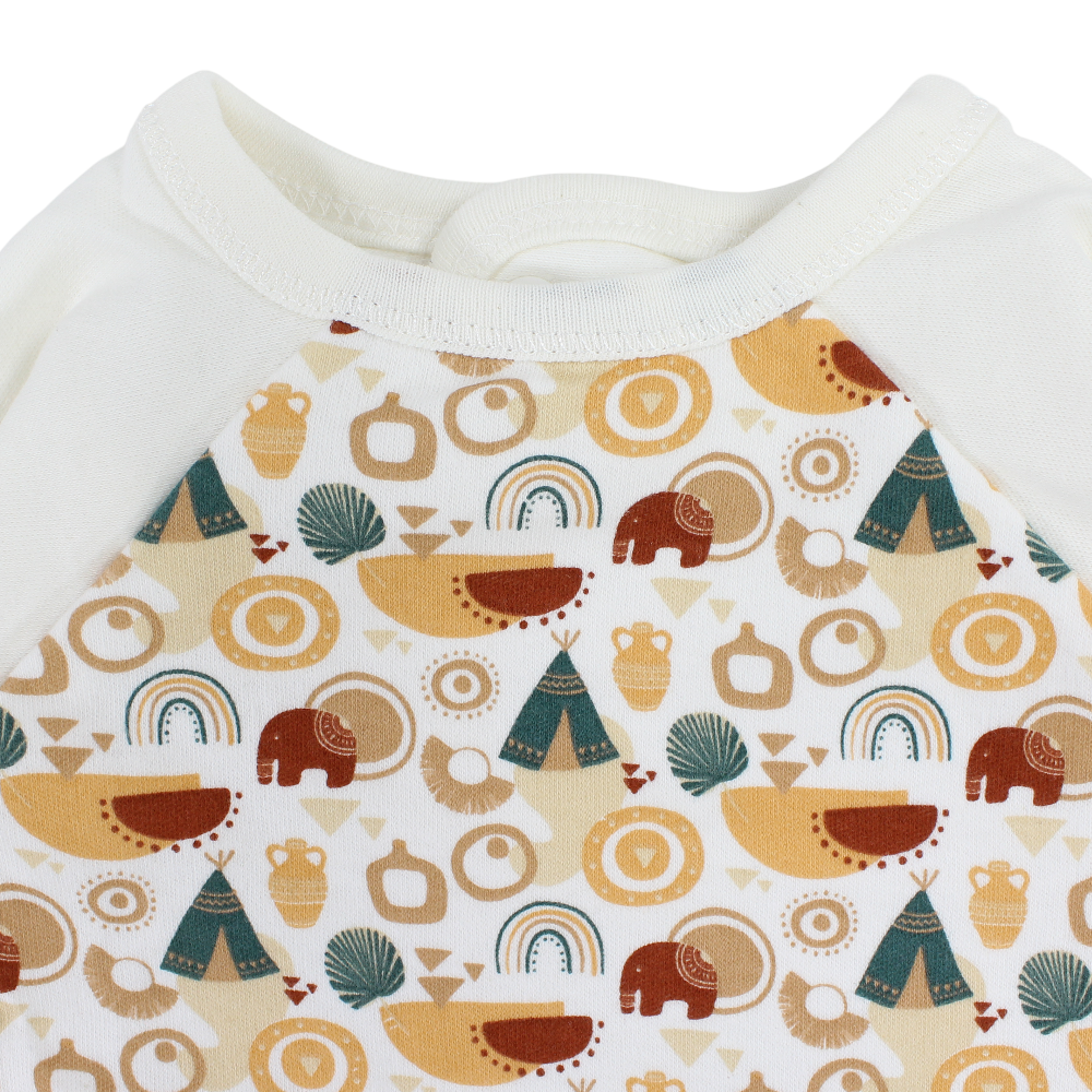 Cotton Baby Bib – Off-White with Decorative Pattern Print