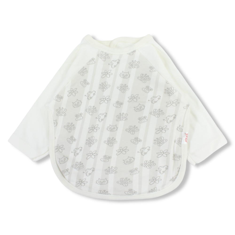 Cotton Baby Bib – Off-White with Butterflies, Cats, and Cars Print