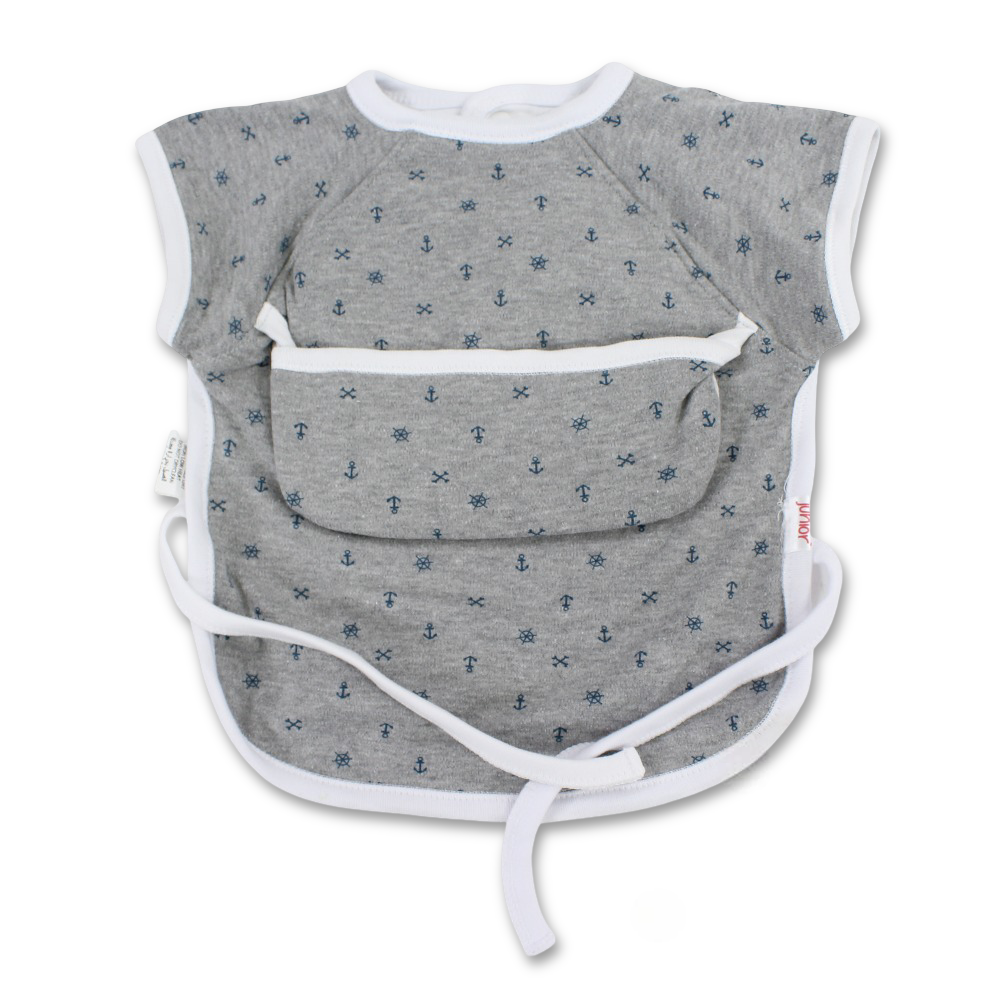 Baby Cotton Bib – Grey with Nautical Design