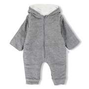 Baby Boys Cotton Hooded Footless Onesie – Grey with Bear Ears Design