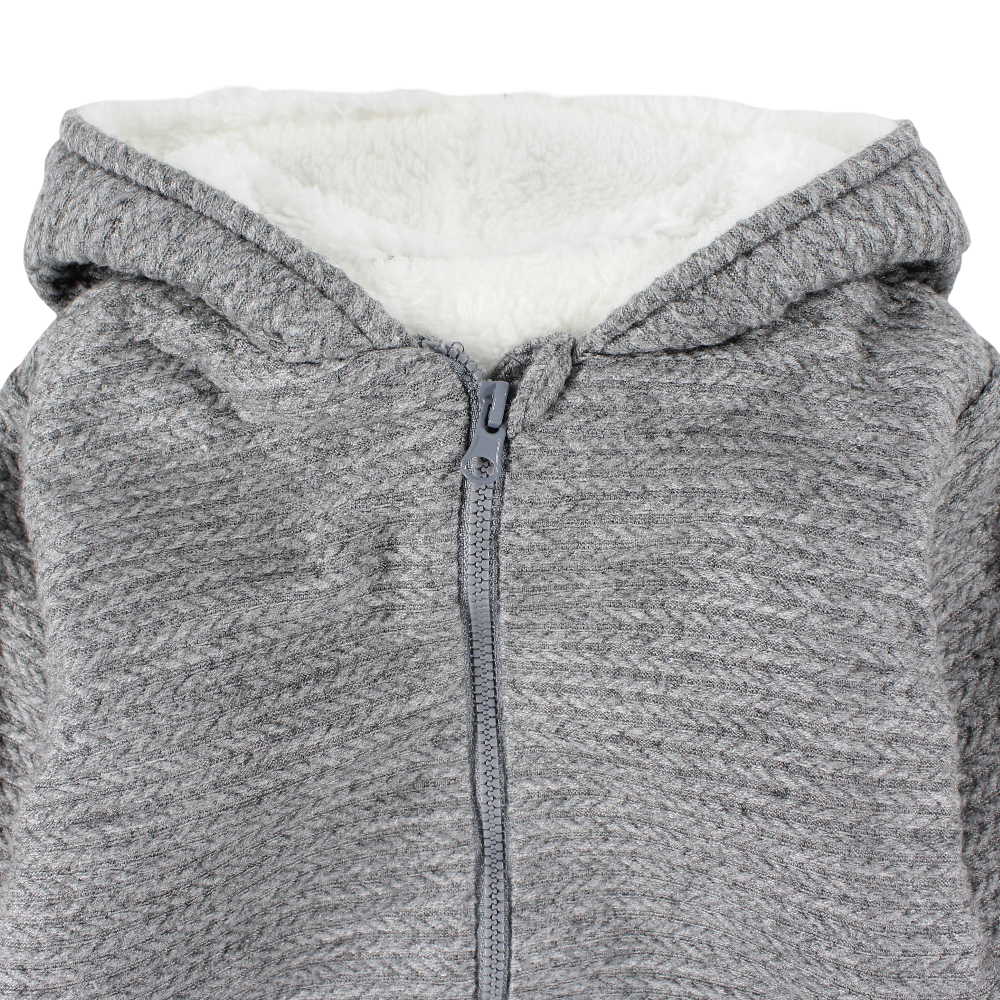 Baby Boys Cotton Hooded Footless Onesie – Grey with Bear Ears Design