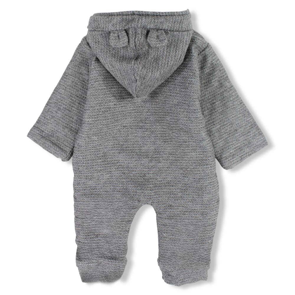 Baby Boys Cotton Hooded Footless Onesie – Grey with Bear Ears Design