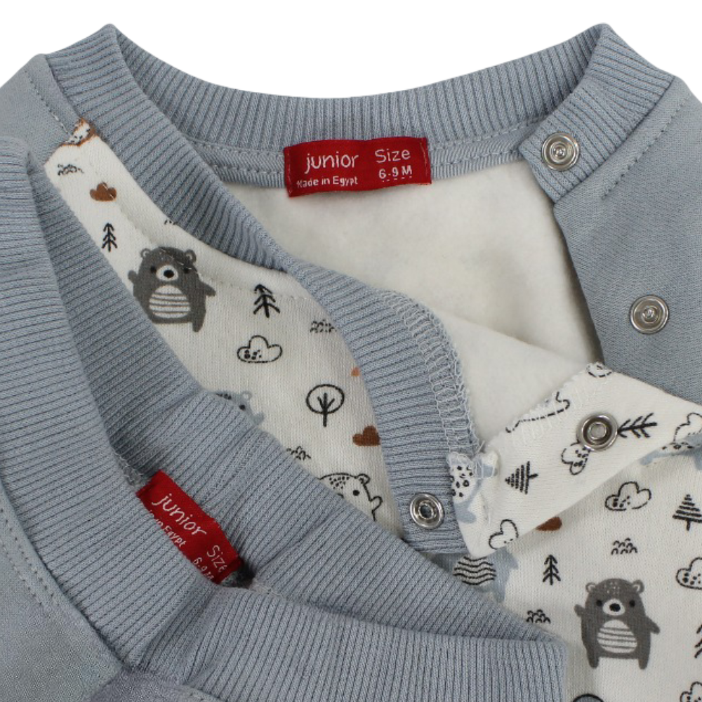 Baby Boys Cotton Pajama Set – Off-White with Bears Print