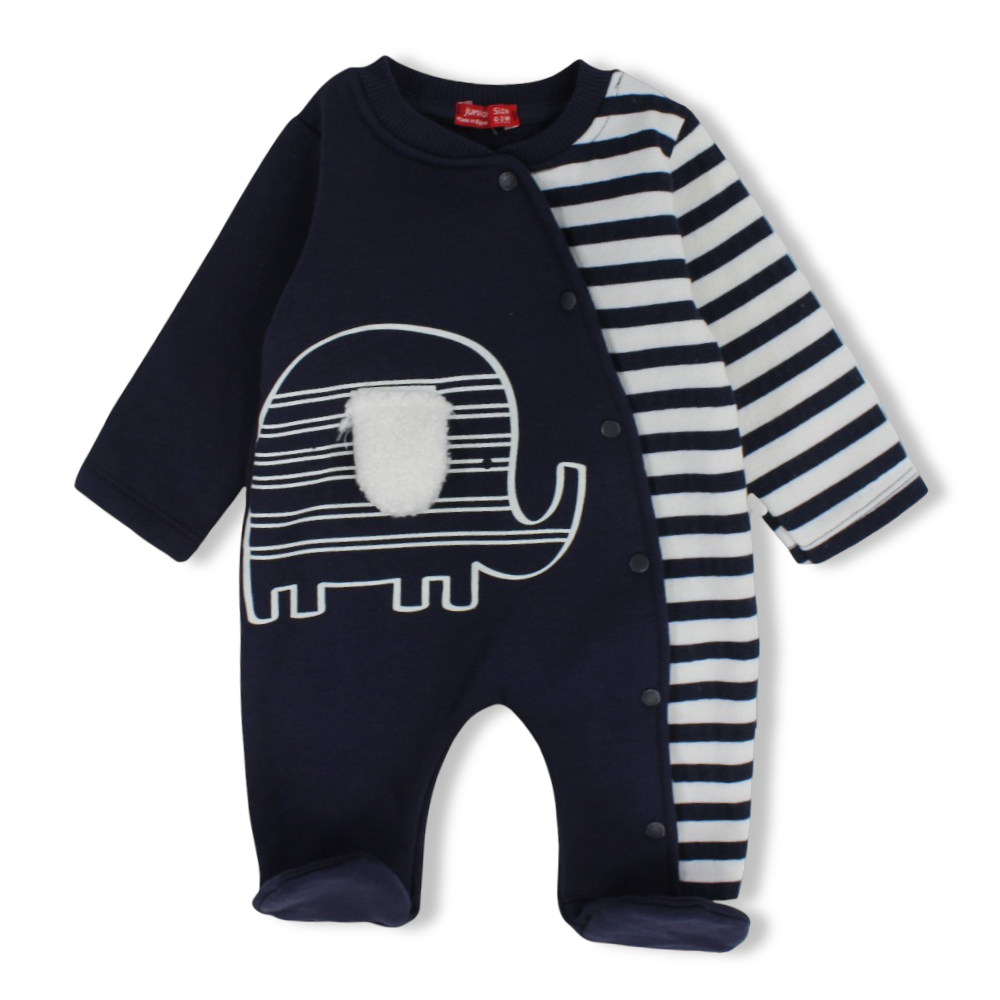 Baby Boys Cotton Baby Footie – Navy with Elephant Design