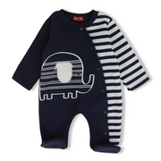Baby Boys Cotton Baby Footie – Navy with Elephant Design