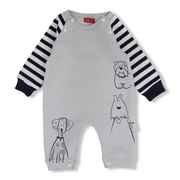Baby Boys Cotton Baby Footie – Grey with Puppy Prints
