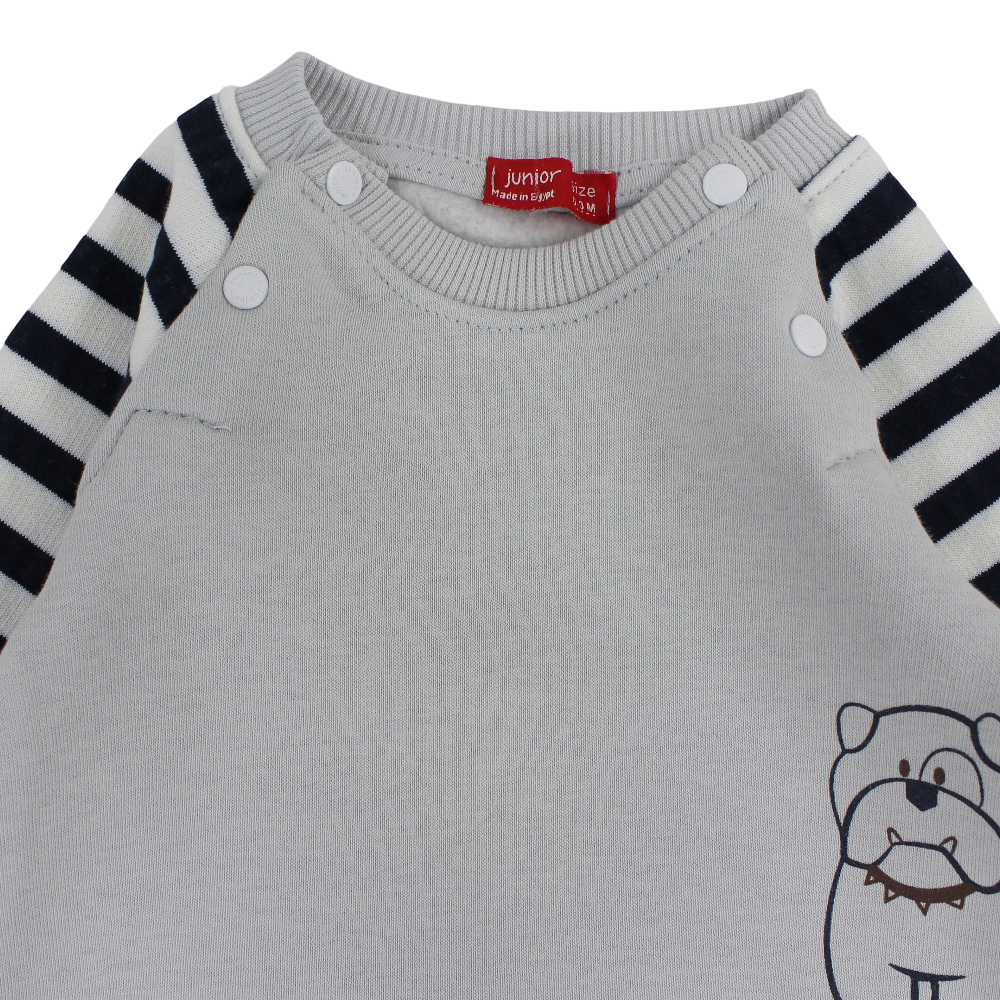 Baby Boys Cotton Baby Footie – Grey with Puppy Prints