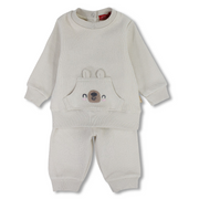 Baby Boys Wool Pajama Set – Beige with Bear Pocket Design
