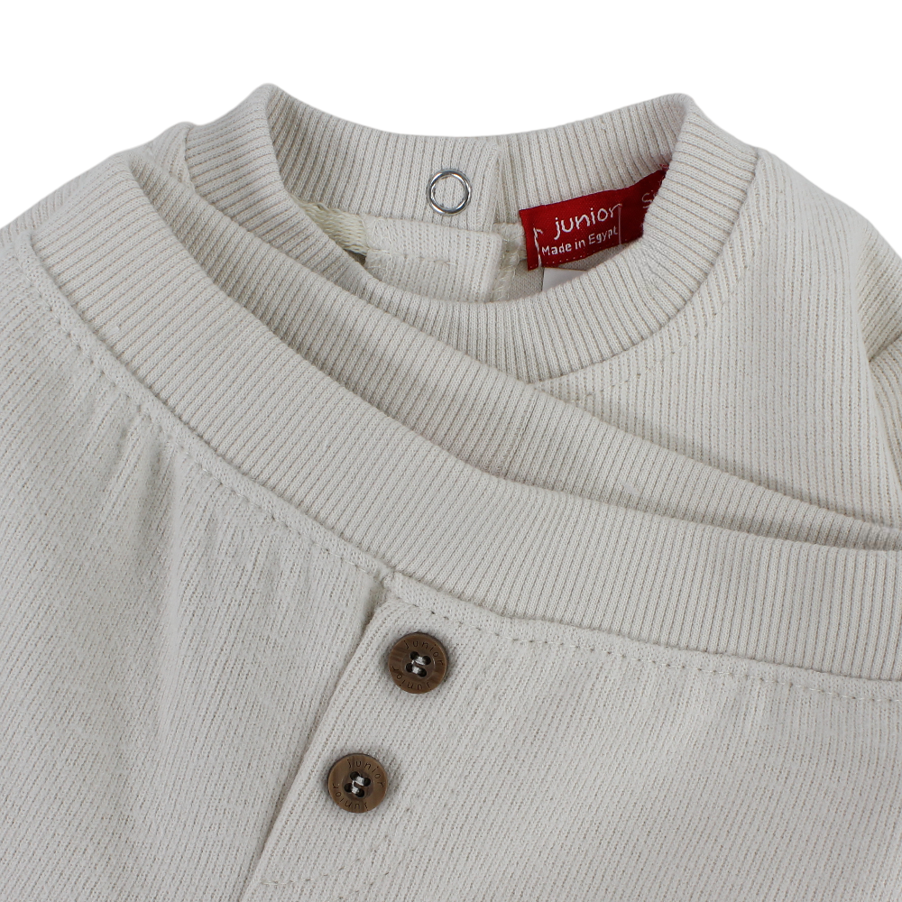 Baby Boys Wool Pajama Set – Beige with Bear Pocket Design