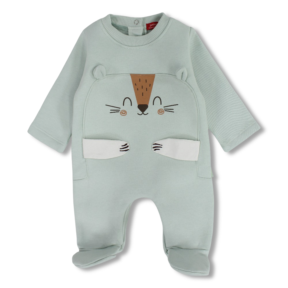 Baby Boys Cotton Baby Footie – Aqua with Bear Design
